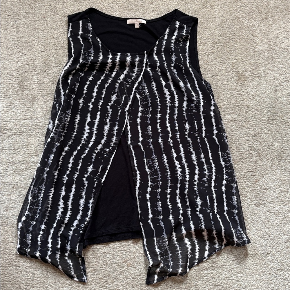 Joan Vass Studio black and white chiffon over cotton shirt L